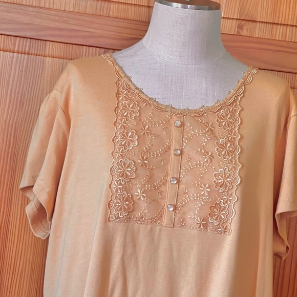 NWT CJ Banks 3X Orange 100% Cotton Embroidered Short Sleeve Shirt Casual Modest - Picture 5 of 9